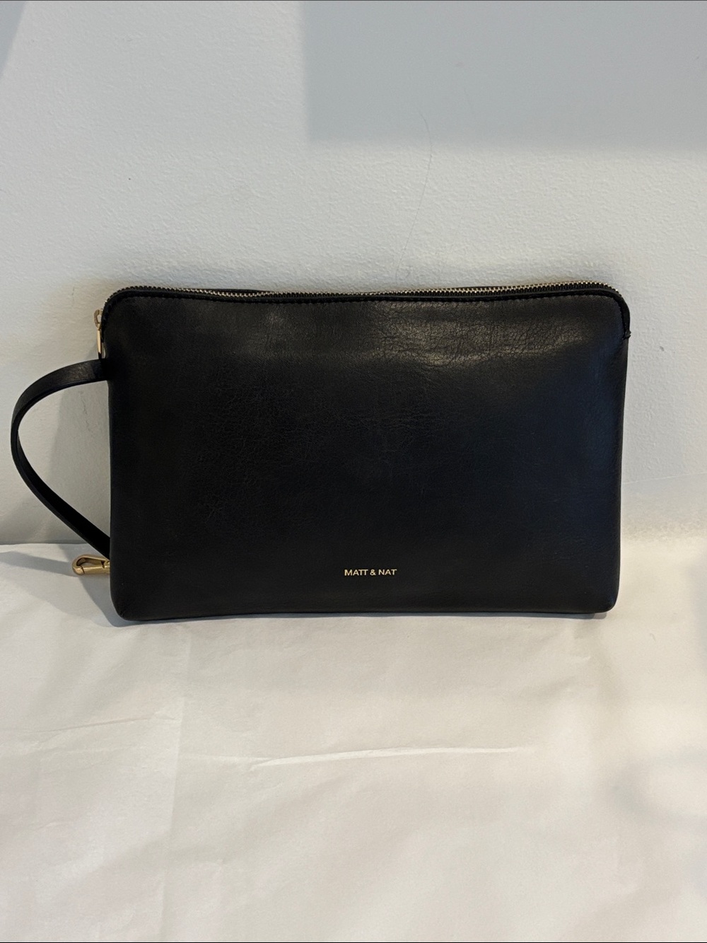 Matt & Nat Black Vegan Leather Wristlet Pouch with Gold tone Accent key holder